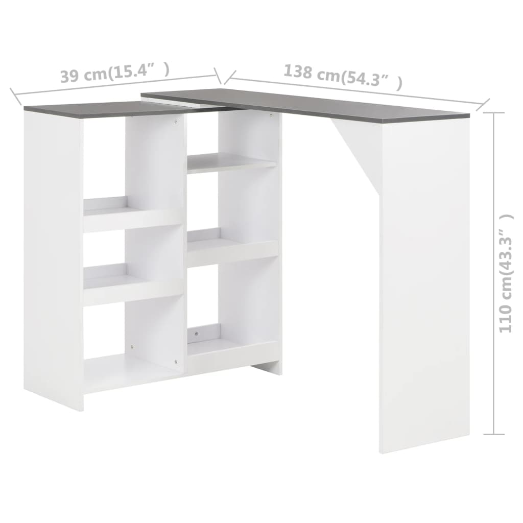Barbord Med Flyttbar Hylle Hvit 138X39X110 Cm