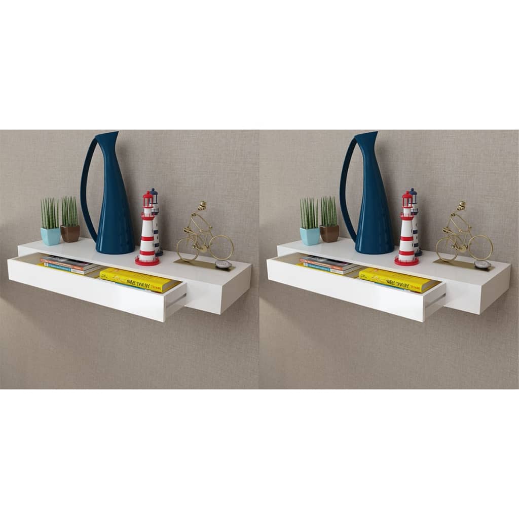 Vegghyller Med Skuff 2 Stk Hvit 80 Cm