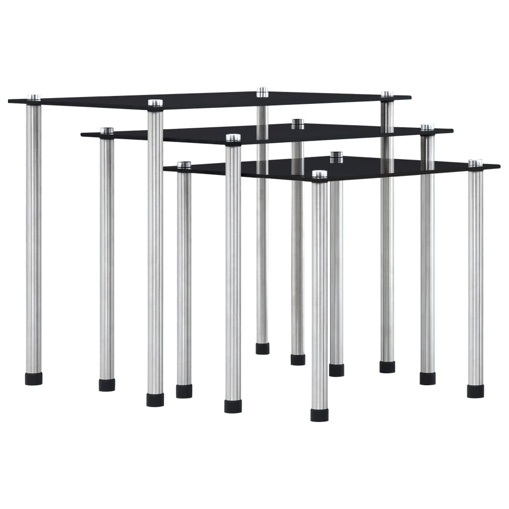 Stablebord 3 Stk Svart Herdet Glass