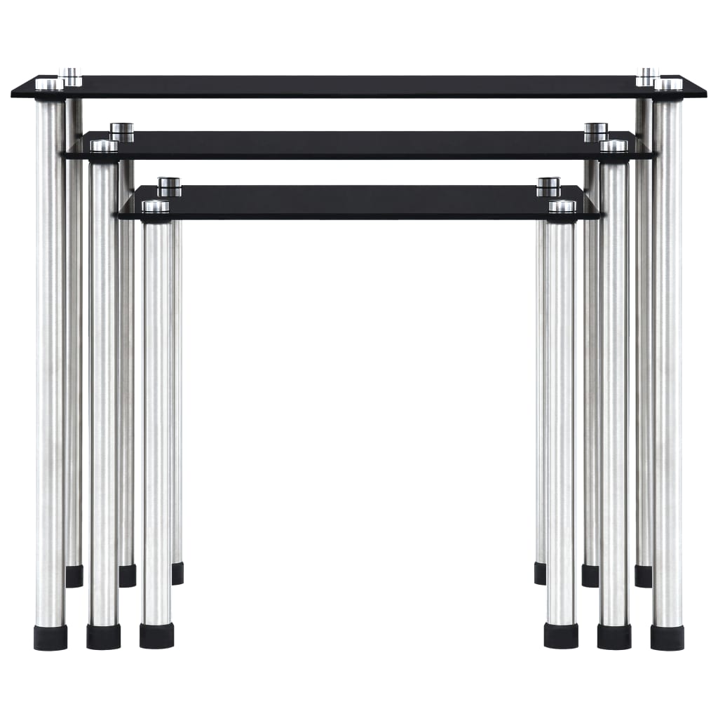 Stablebord 3 Stk Svart Herdet Glass