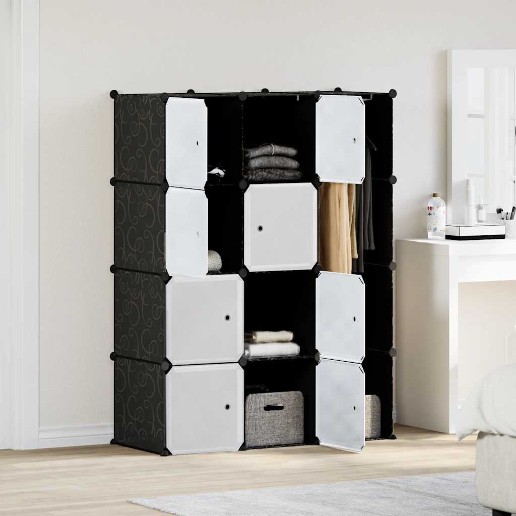Modulskap Med 9 Rom 109X36,5X143 Cm Svart Og Hvit