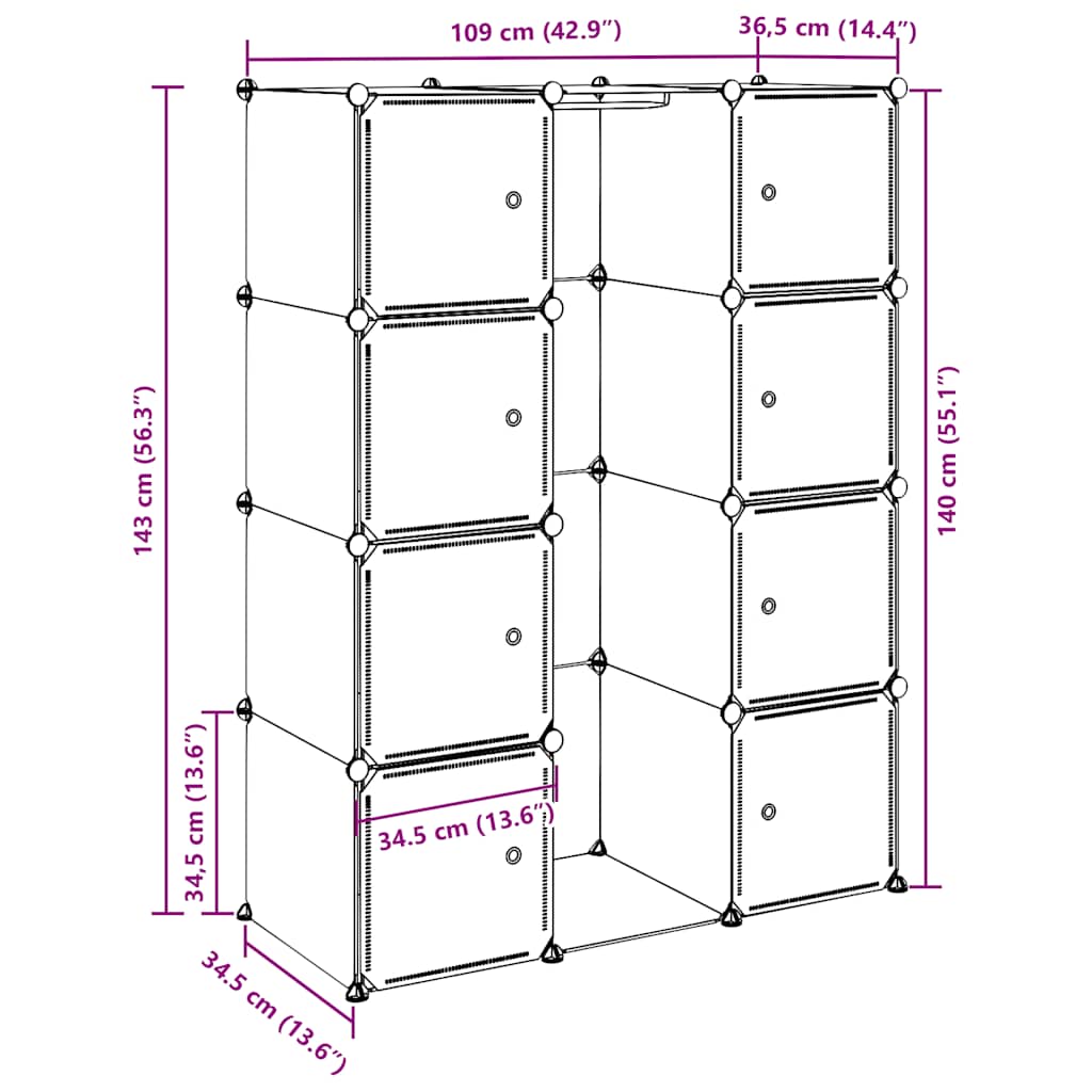 Modulskap Med 9 Rom 109X36,5X143 Cm Hvit