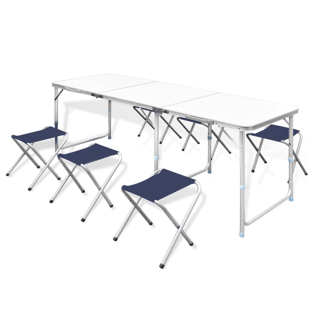 Sammenleggbart Campingbordsett Med 6 Krakker Høydejusterbar 180X60 Cm