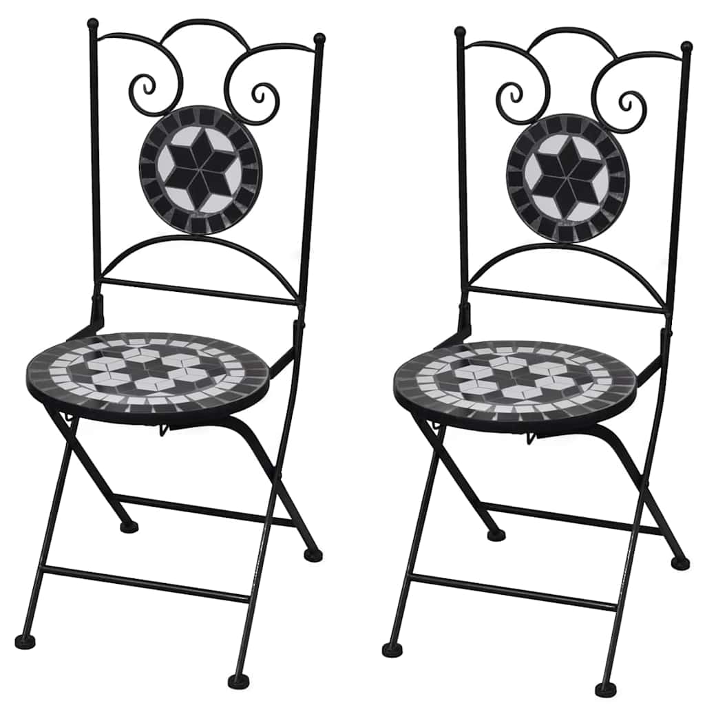 Sammenleggbare Bistrostoler 2 Stk Keramikk Svart Og Hvit