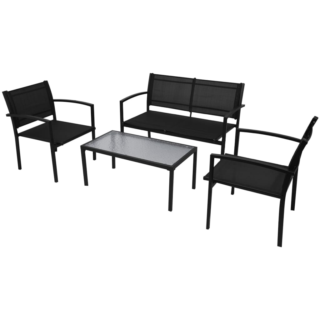 Hagesofagruppe 4 Deler Aluminum Textilene Svart