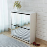 Skoskap 2 Høyder Speil Hvit 63X17X67 Cm