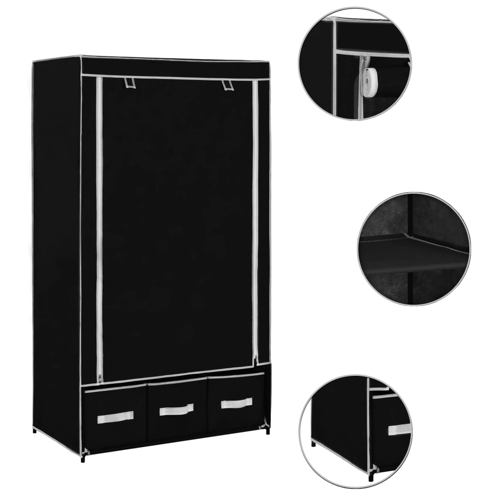 Garderobe Svart 87X49X159 Cm Stoff