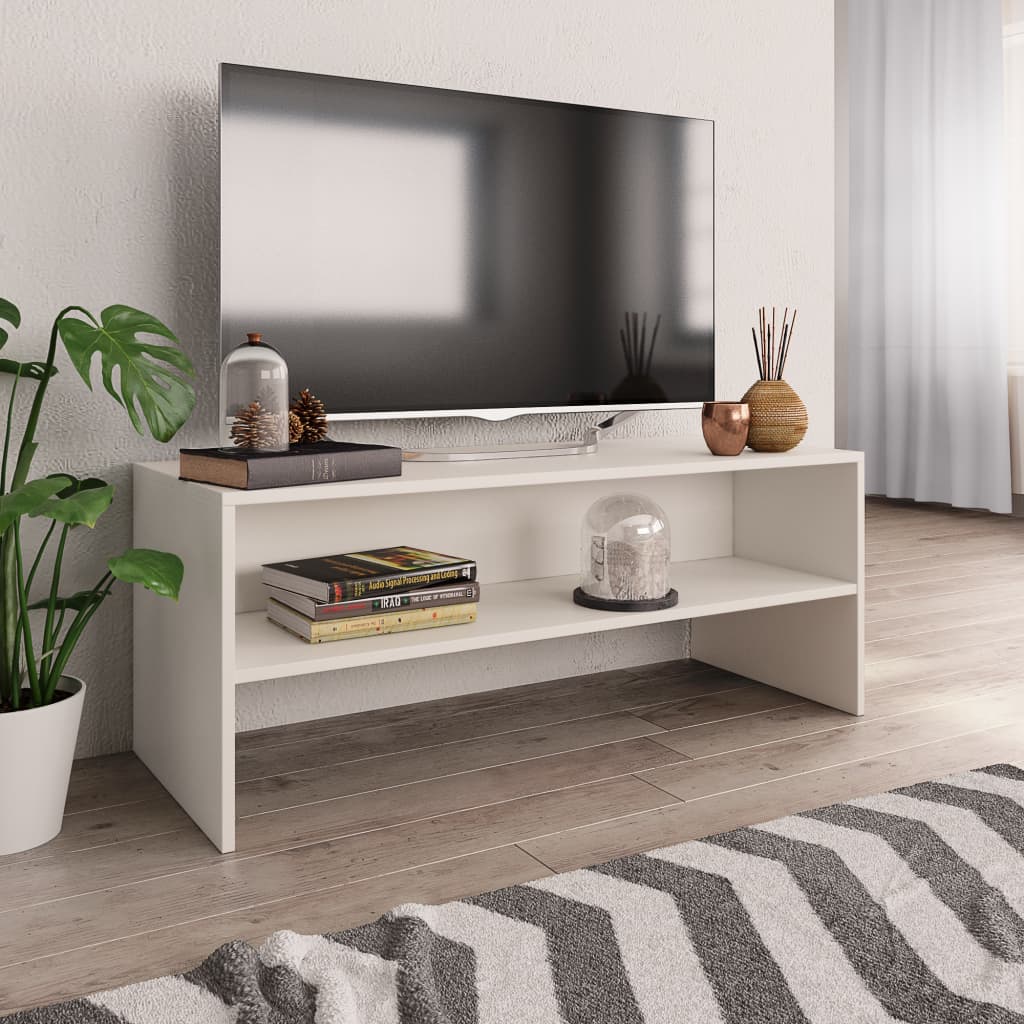 Tv-Benk Hvit 100X40X40 Cm Konstruert Tre