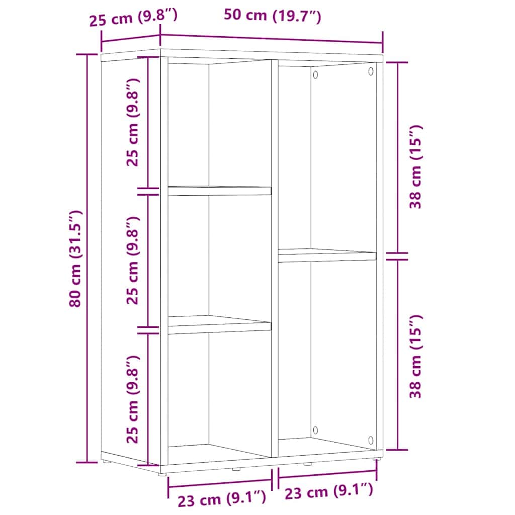 Bokhylle/Skjenk Hvit 50X25X80 Cm Konstruert Tre