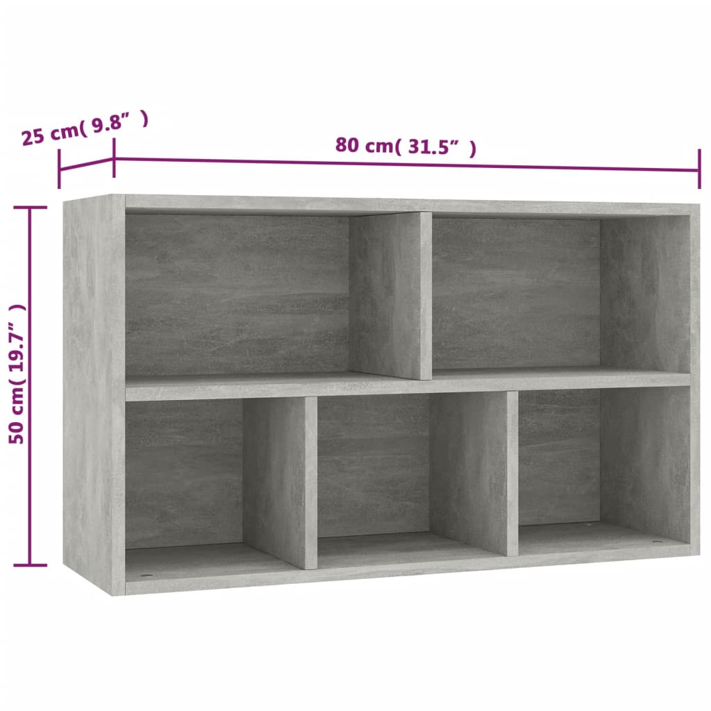 Bokhylle/Skjenk Betonggrå 50X25X80 Cm Konstruert Tre