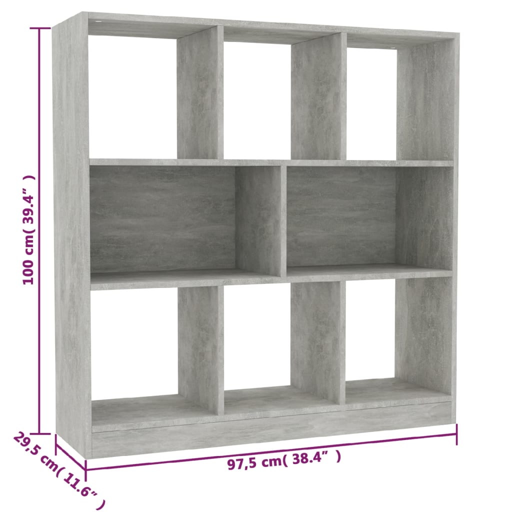 Bokhylle Betonggrå 97,5X29,5X100 Cm Konstruert Tre