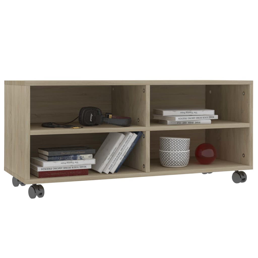 Tv-Benk Med Hjul Sonoma Eik 90X35X35 Cm Konstruert Tre