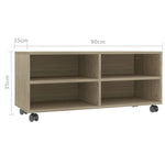 Tv-Benk Med Hjul Sonoma Eik 90X35X35 Cm Konstruert Tre