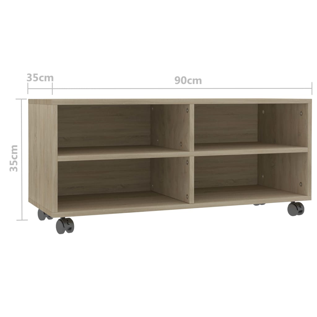 Tv-Benk Med Hjul Sonoma Eik 90X35X35 Cm Konstruert Tre