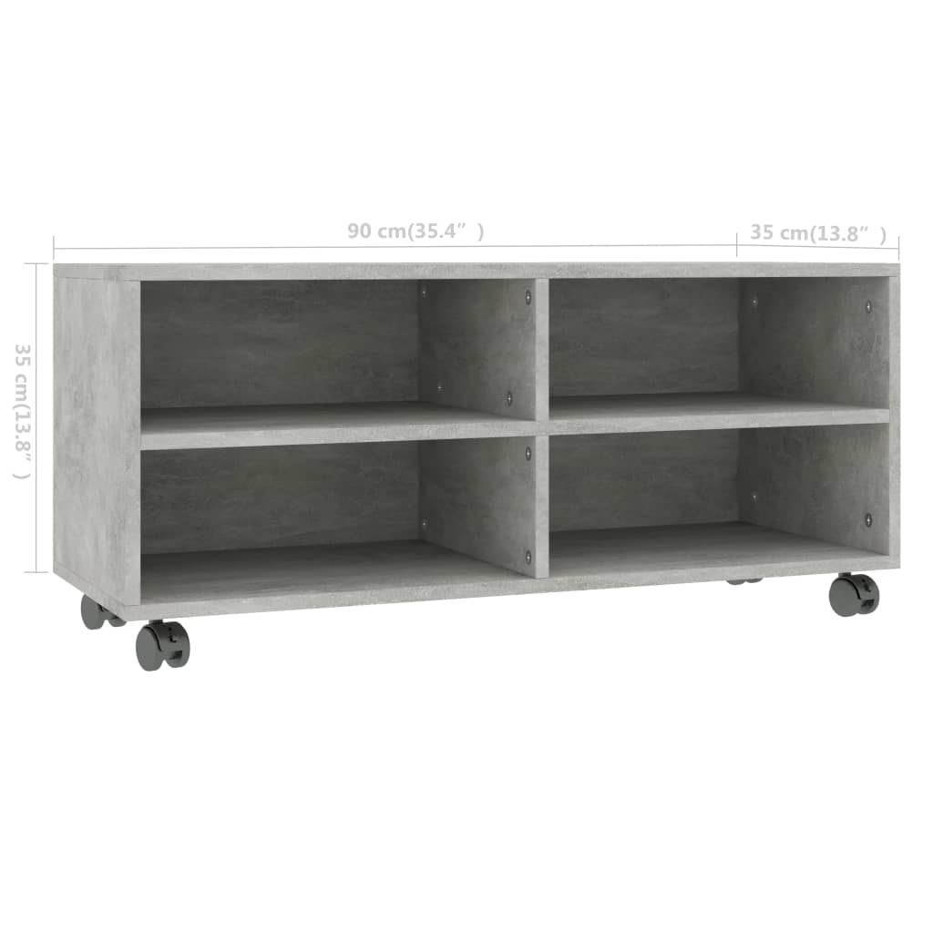 Tv-Benk Med Hjul Betonggrå 90X35X35 Cm Konstruert Tre