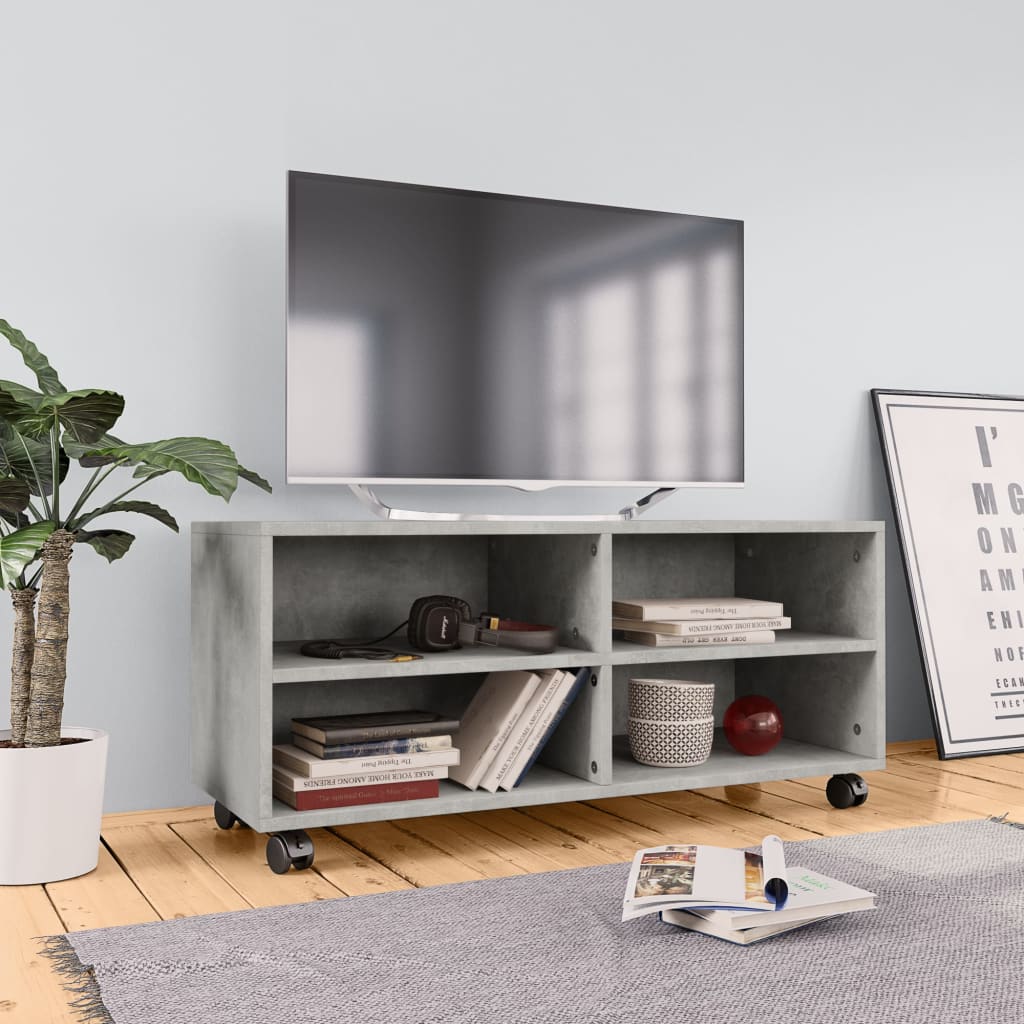 Tv-Benk Med Hjul Betonggrå 90X35X35 Cm Konstruert Tre