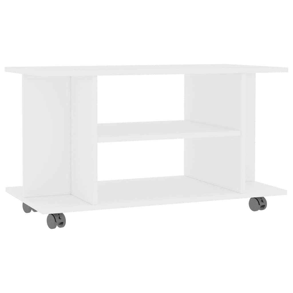 Tv-Benk Med Hjul Hvit 80X40X45 Cm Konstruert Tre