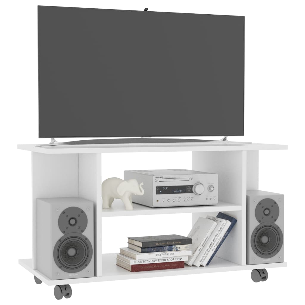 Tv-Benk Med Hjul Hvit 80X40X45 Cm Konstruert Tre
