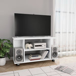 Tv-Benk Med Hjul Hvit 80X40X45 Cm Konstruert Tre