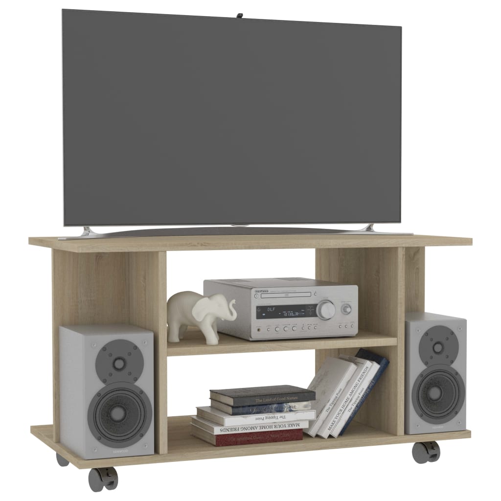 Tv-Benk Med Hjul Sonoma Eik 80X40X45 Cm Konstruert Tre