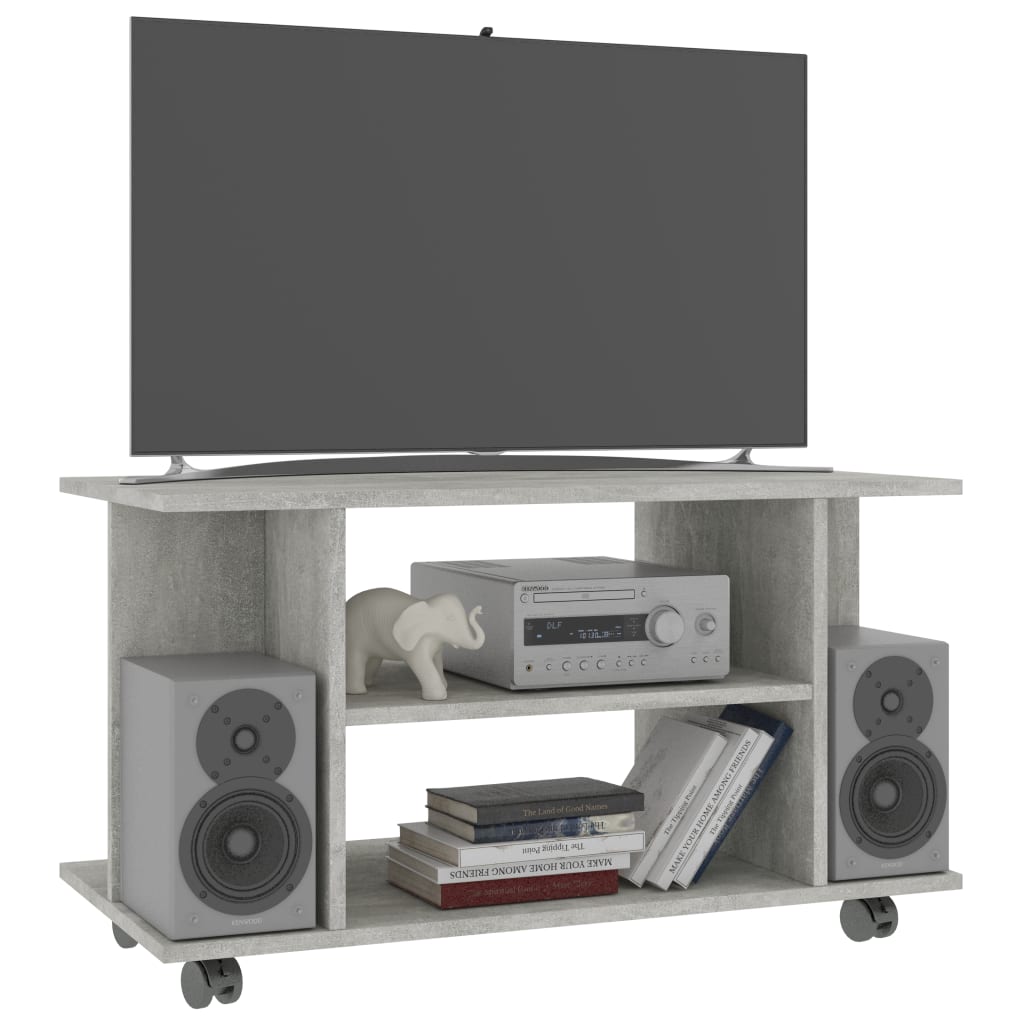 Tv-Benk Med Hjul Betonggrå 80X40X45 Cm Konstruert Tre
