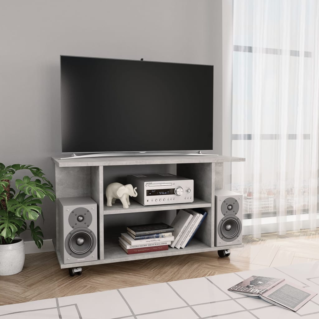 Tv-Benk Med Hjul Betonggrå 80X40X45 Cm Konstruert Tre