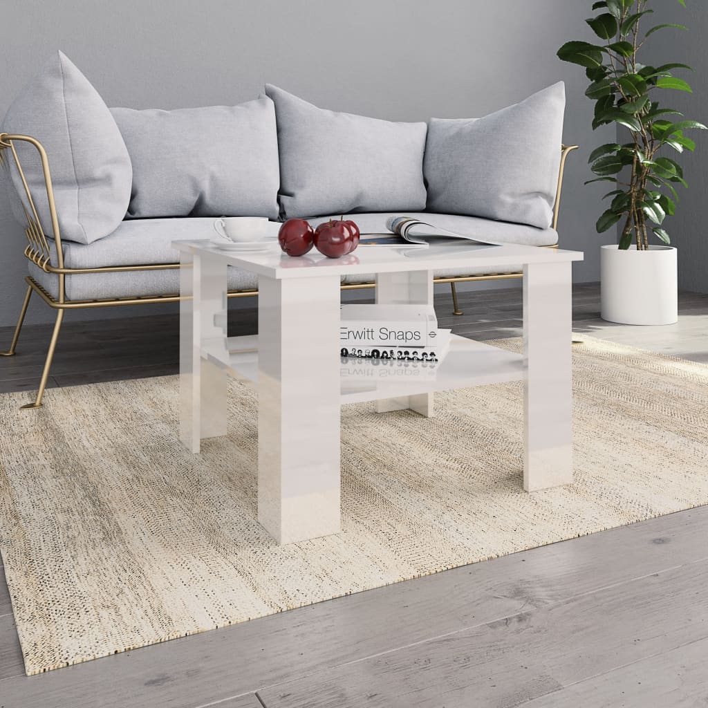 Salongbord Høyglans Hvit 60X60X42 Cm Konstruert Tre