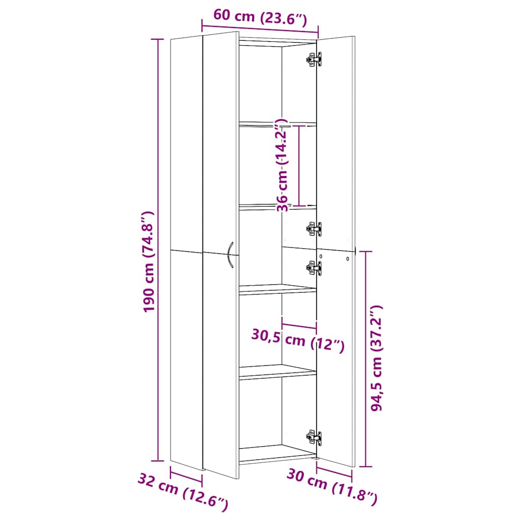 Kontorskap Svart 60X32X190 Cm Konstruert Tre