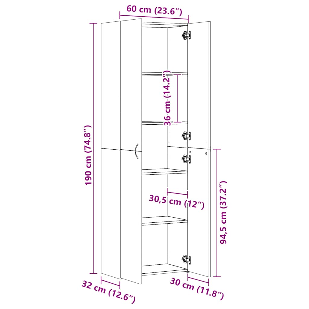 Kontorskap Sonoma Eik 60X32X190 Cm Konstruert Tre