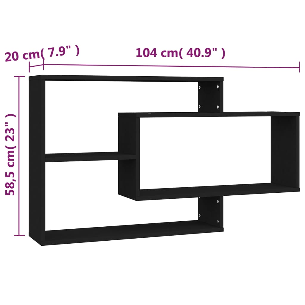 Vegghyller Svart 104X20X58,5 Cm Konstruert Tre