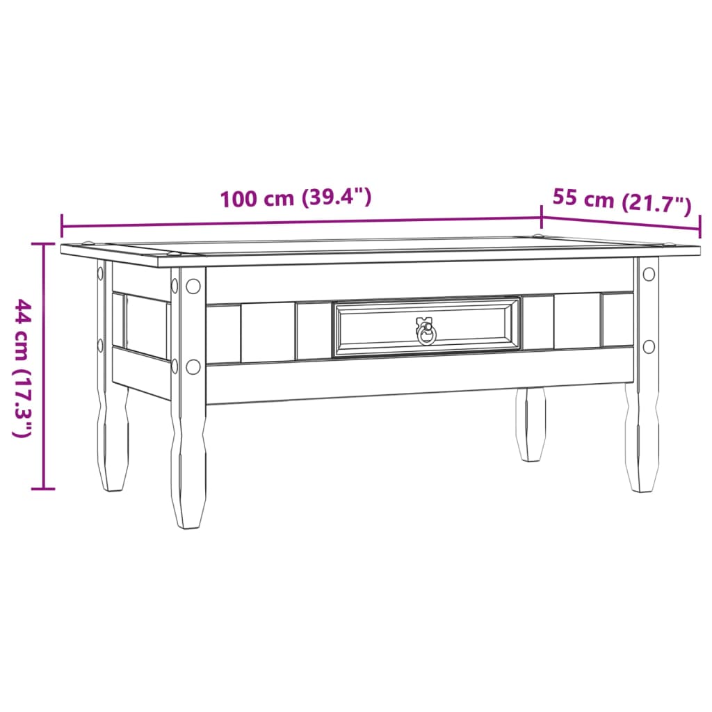 Salongbord Meksikansk Corona-Stil Furu 100X55X44 Cm Grå