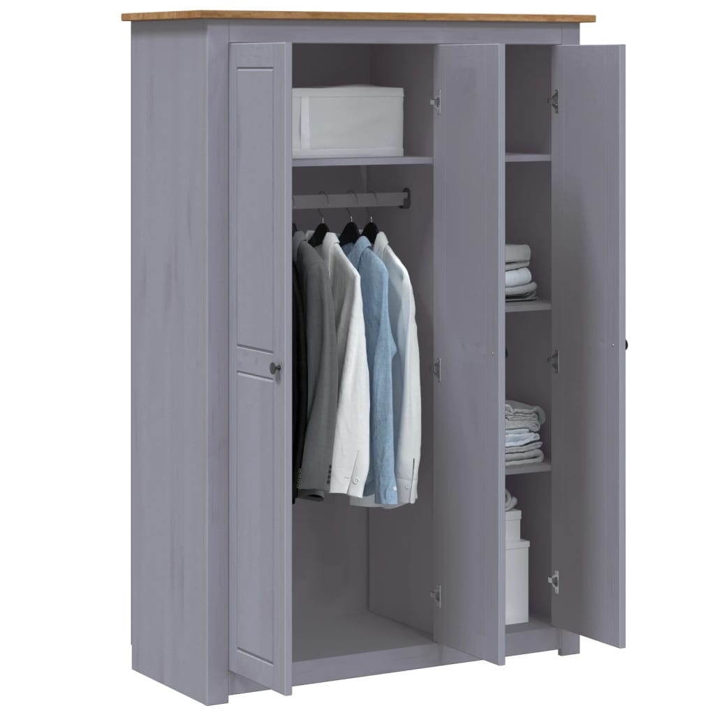 Garderobeskap 3 Dører Grå 118X50X171,5 Cm Furu Panama Range