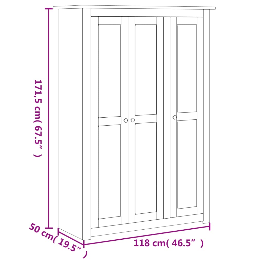 Garderobeskap 3 Dører Grå 118X50X171,5 Cm Furu Panama Range