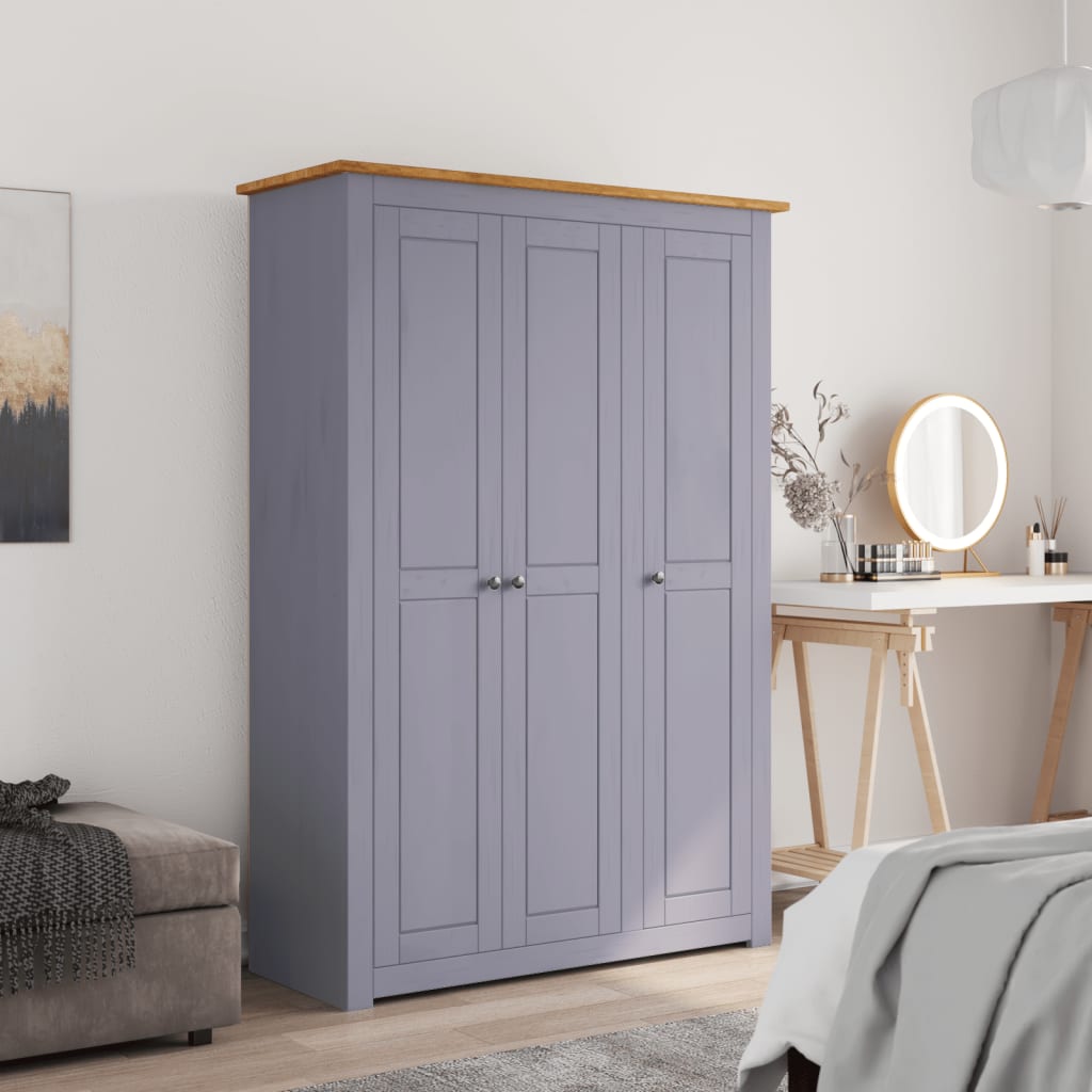 Garderobeskap 3 Dører Grå 118X50X171,5 Cm Furu Panama Range