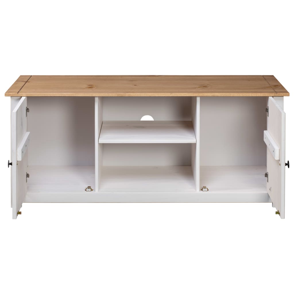 Tv-Benk Hvit 120X40X50 Cm Heltre Furu Panama Range