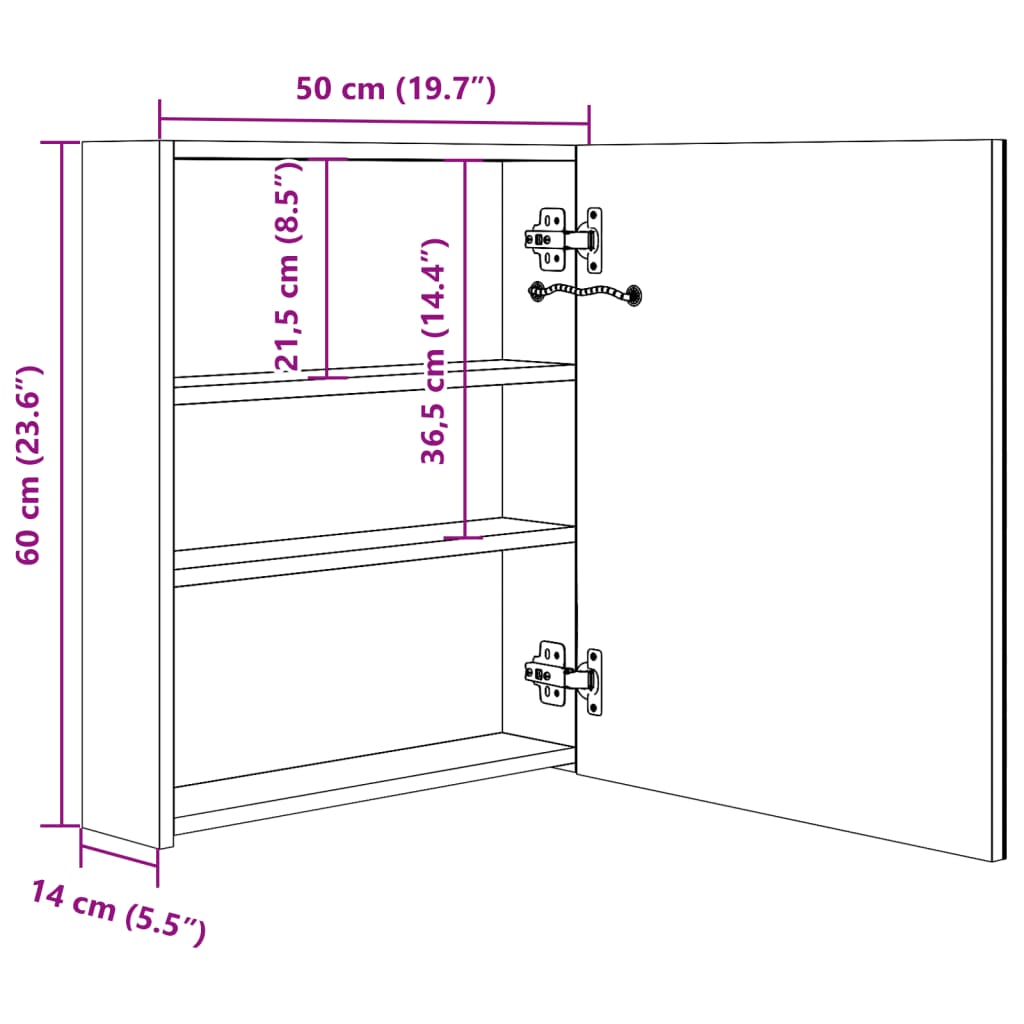 Led-Speilskap Til Bad 50X13,5X60 Cm