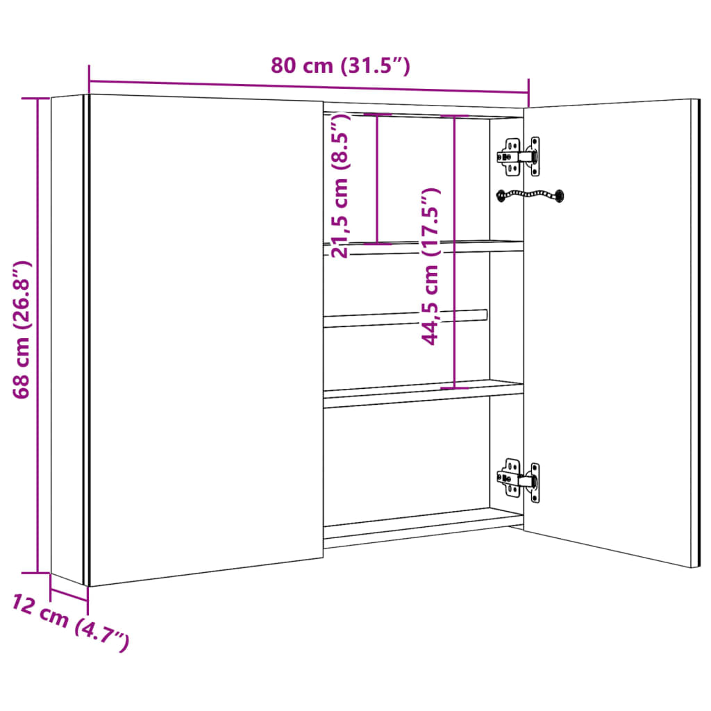 Led-Speilskap Til Bad 80X12,2X68 Cm