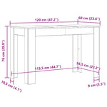 Spisebord Hvit 120X60X76 Cm Konstruert Tre