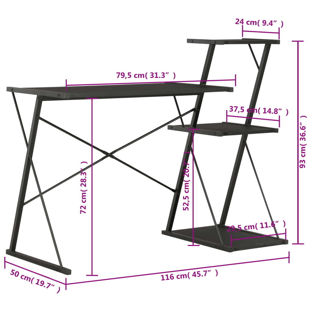 Skrivebord Med Hylle Svart 116X50X93 Cm