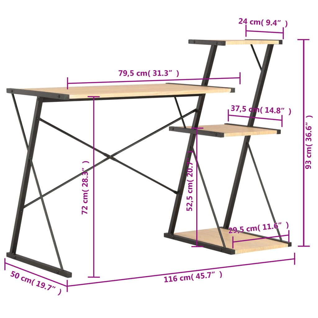 Skrivebord Med Hylle Svart Og Eik 116X50X93 Cm