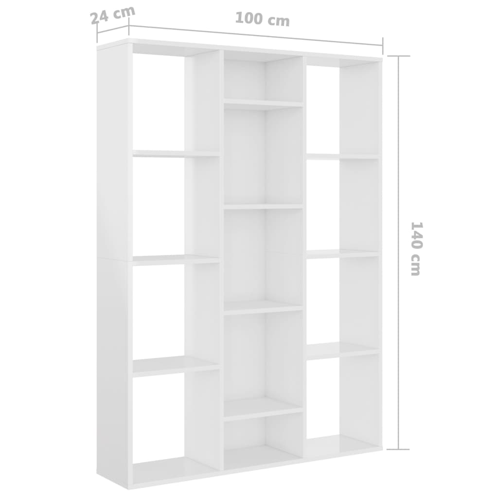 Bokhylle/Romdeler Høyglans Hvit 100X24X140 Cm Konstruert Tre