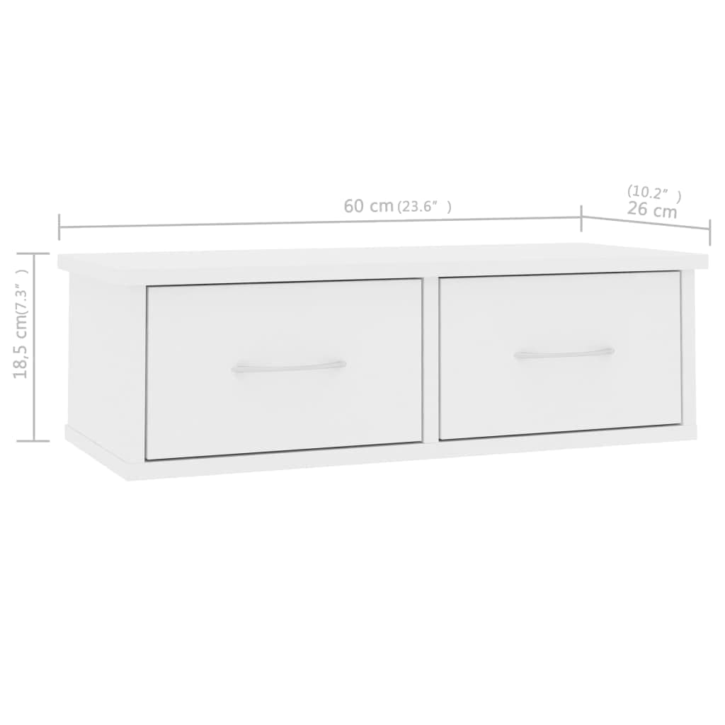 Veggmontert Hylle Med Skuff Hvit 60X26X18,5 Cm Konstruert Tre