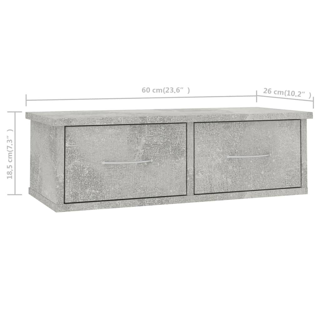 Vegghylle Med Skuff Betonggrå 60X26X18,5 Cm Konstruert Tre