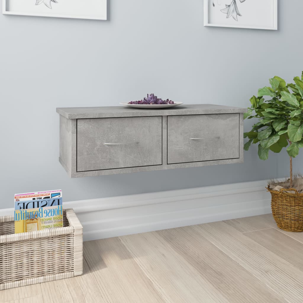 Vegghylle Med Skuff Betonggrå 60X26X18,5 Cm Konstruert Tre