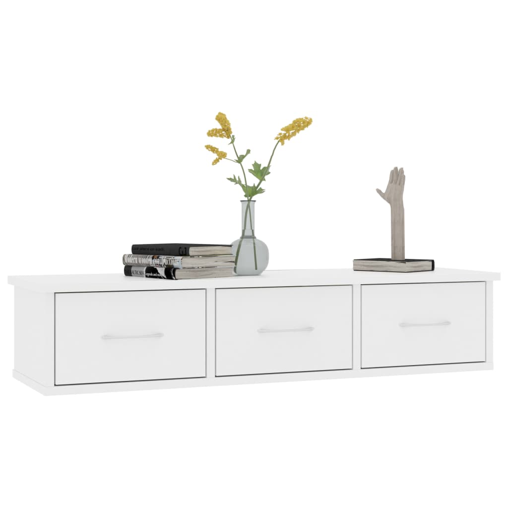Vegghylle Med Skuff Hvit 88X26X18,5 Cm Konstruert Tre