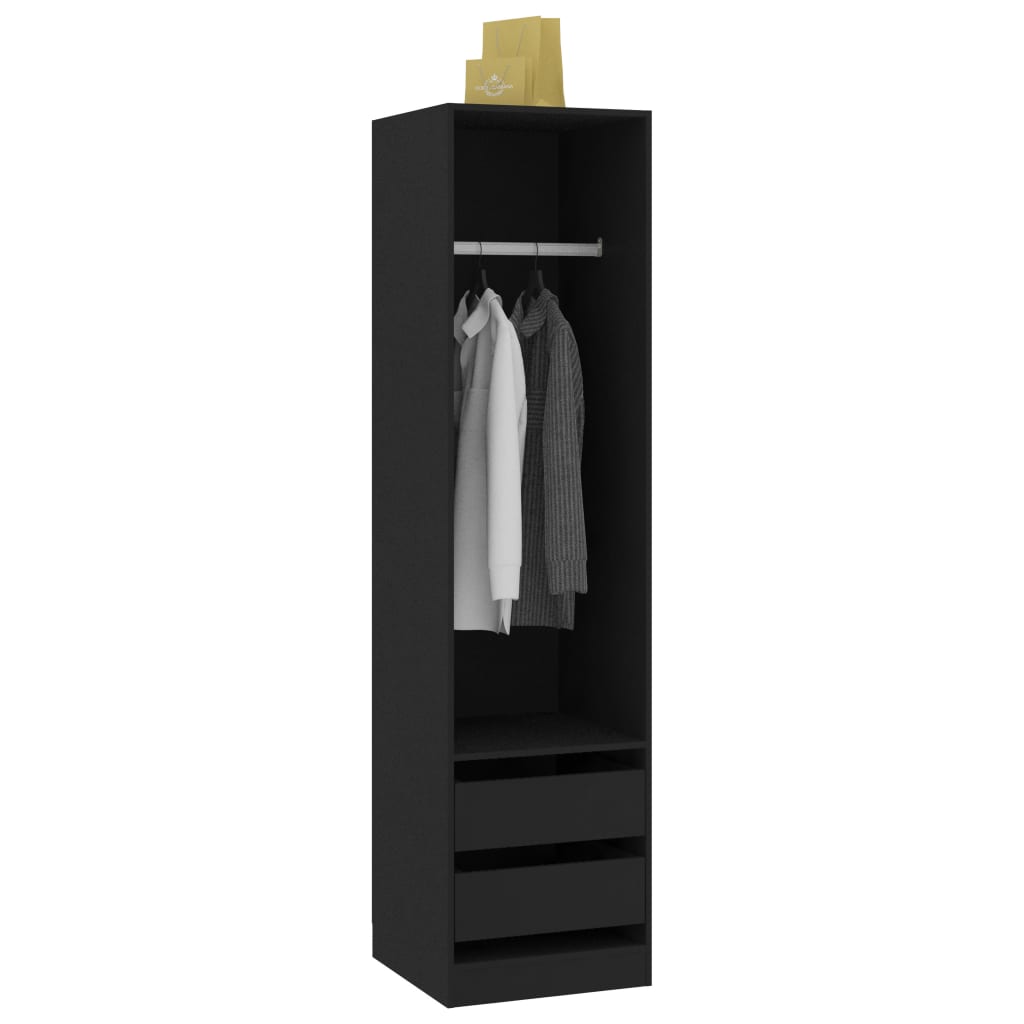 Garderobe Med Skuffer Svart 50X50X200 Cm Konstruert Tre