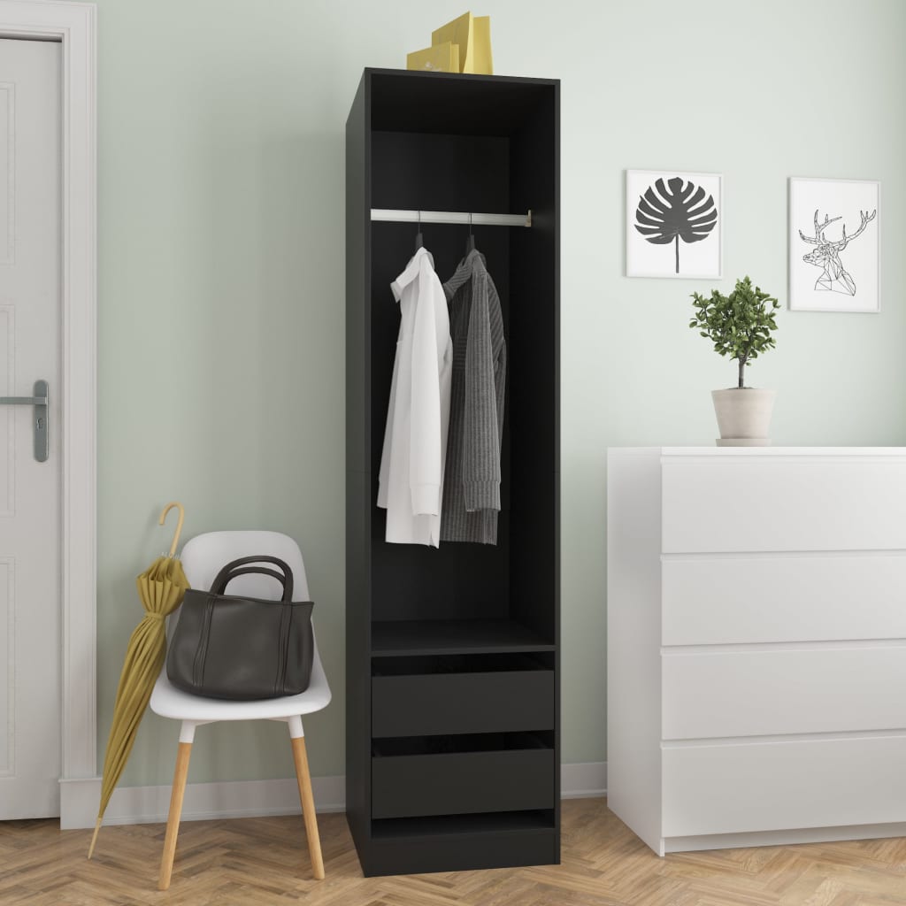 Garderobe Med Skuffer Svart 50X50X200 Cm Konstruert Tre