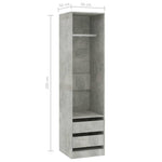 Garderobe Med Skuffer Betonggrå 50X50X200 Cm Konstruert Tre