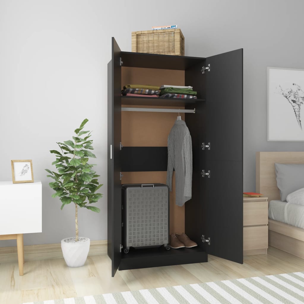 Garderobe Svart 80X52X180 Cm Konstruert Tre