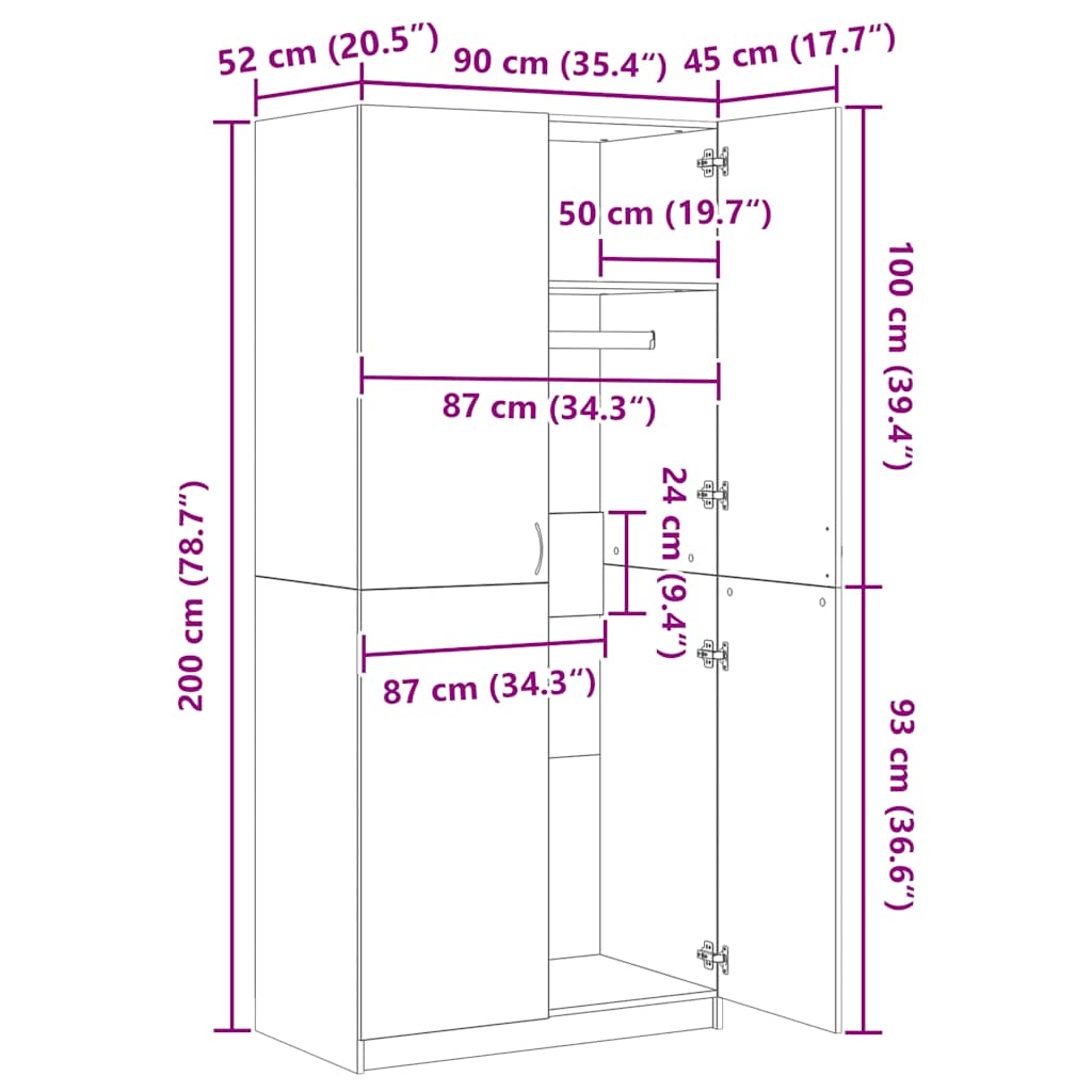 Garderobe Hvit 90X52X200 Cm Konstruert Tre